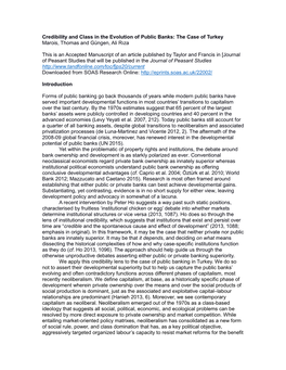 Credibility and Class in the Evolution of Public Banks: the Case of Turkey Marois, Thomas and Güngen, Ali Rıza