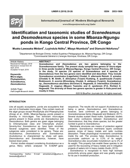 Identification and Taxonomic Studies of Scenedesmus and Desmodesmus Species in Some Mbanza-Ngungu Ponds in Kongo Central Province, DR Congo