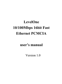 Levelone 16Bit 10 100M Fast Ethernet PCMCIA Manual