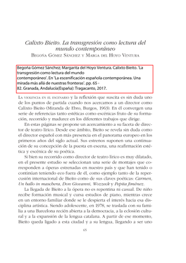 Calixto Bieito. La Transgresión Como Lectura Del Mundo Contemporáneo Begoña Gómez Sánchez Y Marga Del Hoyo Ventura