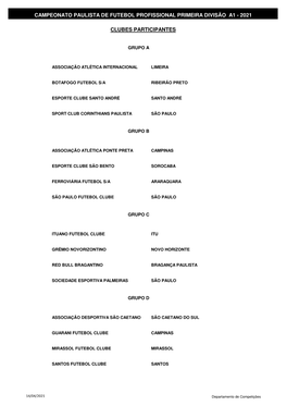 Tabela Campeonato Paulista S\311Rie A1