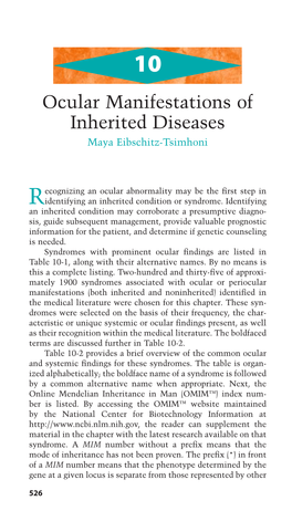 Ocular Manifestations of Inherited Diseases Maya Eibschitz-Tsimhoni