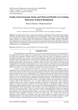 Family Socio-Economic Status and Maternal Health Care Seeking Behaviour in Rural Bangladesh