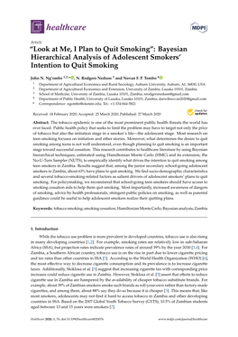 “Look at Me, I Plan to Quit Smoking”: Bayesian Hierarchical Analysis of Adolescent Smokers’ Intention to Quit Smoking