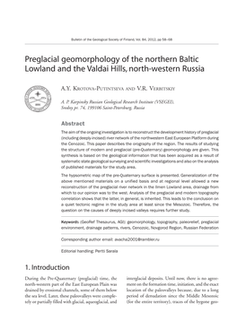 Preglacial Geomorphology of the Northern Baltic Lowland and the Valdai Hills, North-Western Russia