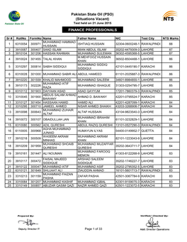 Pakistan State Oil (PSO) (Situations Vacant) FINANCE PROFESSIONALS