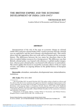 The British Empire and the Economic Development of India (1858-1947)*