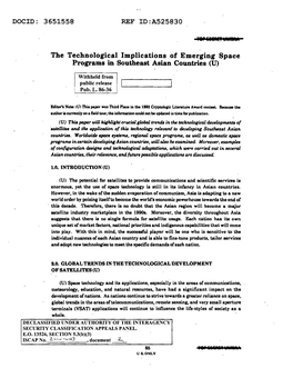 The Technological Implications of Emerging Space Programs in Southeast Asian Countries (U)