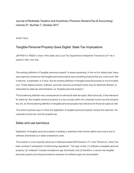 Tangible Personal Property Goes Digital: State Tax Implications