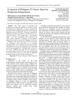 Evaluation of Philippine TV Series: Basis for Education, Arts and Sciences Production Enhancement Vol