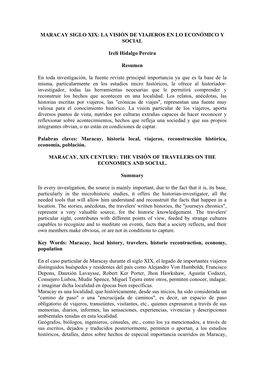 Maracay Siglo Xix: La Visin De Viajeros En Lo Econmico Y