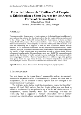 A Short Journey for the Armed Forces of Guinea-Bissau Eduardo Costa DIAS Instituto Universitário De Lisboa, Portugal