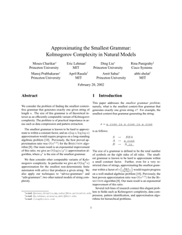 Approximating the Smallest Grammar: Kolmogorov Complexity in Natural Models