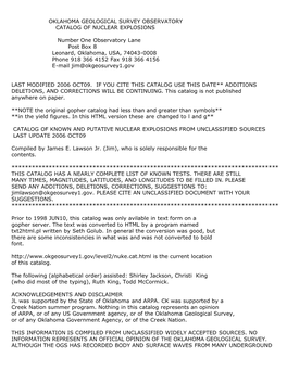 Oklahoma Geological Survey Observatory Catalog of Nuclear Explosions