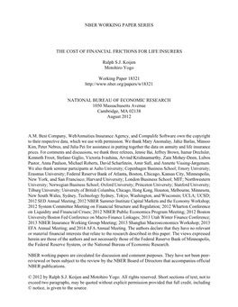 Nber Working Paper Series the Cost of Financial