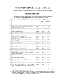 OFFICE of the MUNICIPAL Committee Siwani (Bhiwani) SHORT TERM TENDER