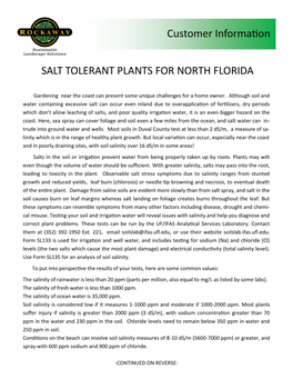 SALT TOLERANT PLANTS for NORTH FLORIDA Customer