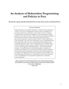 An Analysis of Malnutrition Programming and Policies in Peru