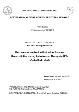 Mechanisms Involved in the Lack of Immune Reconstitution During Antiretroviral Therapy in HIV- Infected Individuals