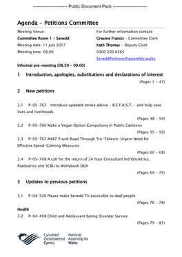 (Public Pack)Agenda Document for Petitions Committee, 11/07/2017 09:00