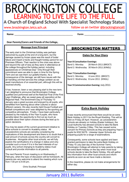 January 2011 Bulletin 1 Home/College Communication Public Buses from Braunstone Area