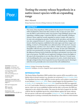 Testing the Enemy Release Hypothesis in a Native Insect Species with an Expanding Range