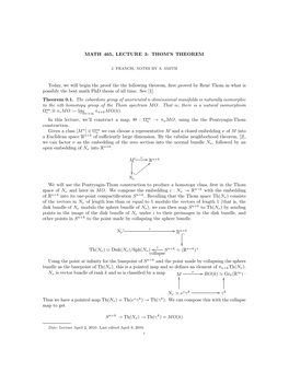 MATH 465, LECTURE 3: THOM's THEOREM Today, We Will Begin the Proof the the Following Theorem, First Proved by René Thom in Wh