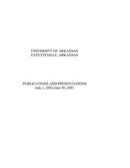 Publications and Presentations 2002-2003