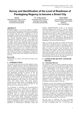 Survey and Identification of the Level of Readiness of Pandeglang Regency to Become a Smart City Harsiti Tb