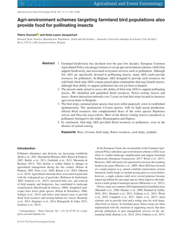 Agri-Environment Schemes Targeting Farmland Bird Populations Also Provide Food for Pollinating Insects