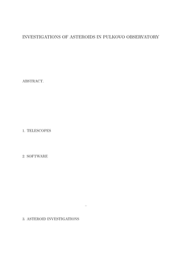 Investigations of Asteroids in Pulkovo Observatory