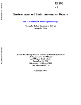 Environment and Social Assessment Report For