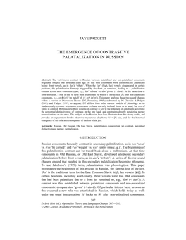 The Emergence of Contrastive Palatalization in Russian