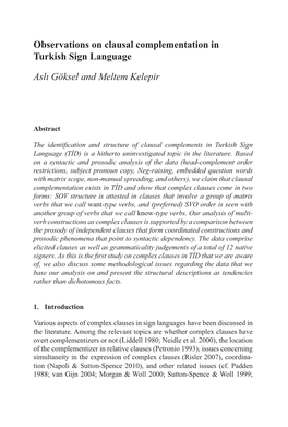 Observations on Clausal Complementation in Turkish Sign Language