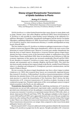 Glassy-Winged Sharpshooter Transmission of Xylella Fastidiosa to Plants