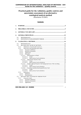 Practical Guide for the Validation, Quality Control, and Uncertainty Assessment of an Alternative Oenological Analysis Method (Resolution 10/2005)