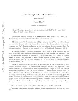 Arxiv:1808.02073V1 [Astro-Ph.SR] 6 Aug 2018 Rvd Outetmt Ftecutrprla,Bcueteeis the There Hence Because Parallax, 16