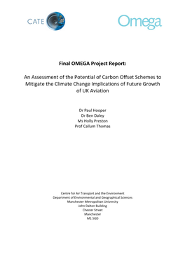 An Assessment of the Potential of Carbon Offset Schemes to Mitigate the Climate Change Implications of Future Growth of UK Aviation