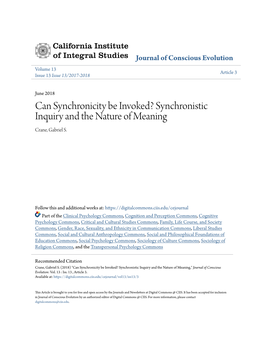 Can Synchronicity Be Invoked? Synchronistic Inquiry and the Nature of Meaning Crane, Gabriel S