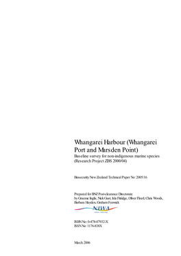 Whangarei Port and Marsden Point) Baseline Survey for Non-Indigenous Marine Species (Research Project ZBS 2000/04)