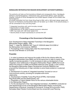 Development of New Integrated Townships in the Bangalore Metropolitan Region (BMR) - Reg