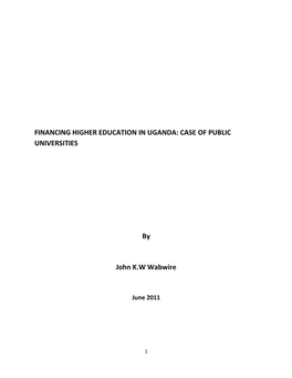 Financing Higher Education in Uganda: Case of Public Universities