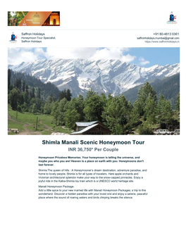 Shimla Manali Scenic Honeymoon Tour INR 36,750* Per Couple