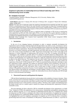 Empirical Exploration of Relationship Between Ethical Leadership and CSR in Manufacturing Sector in India