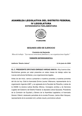 Asamblea Legislativa Del Distrito Federal Iv Legislatura Estenografia Parlamentaria