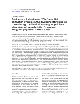 Case Report Fatal Veno-Occlusive Disease (VOD)