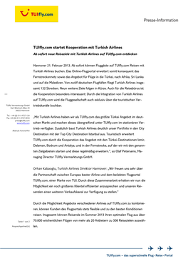 Tuifly.Com Startet Kooperation Mit Turkish Airlines Ab Sofort Neue Reiseziele Mit Turkish Airlines Auf Tuifly.Com Entdecken