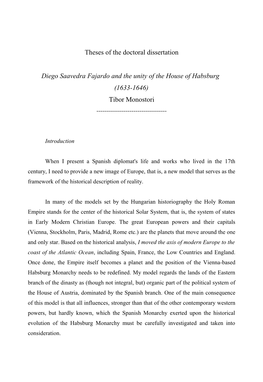 Theses of the Doctoral Dissertation Diego Saavedra Fajardo and The