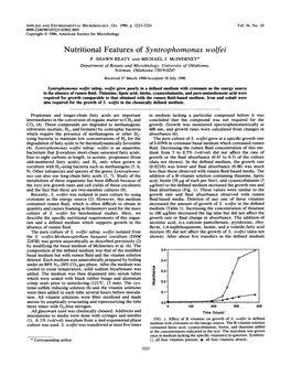 Nutritional Features of Syntrophomonas Wolfei P