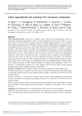 Cyber Operational Risk Scenarios for Insurance Companies R. Egan*, S. Cartagena, R. Mohamed, V. Gosrani, J. Grewal, M. Acharyya, A